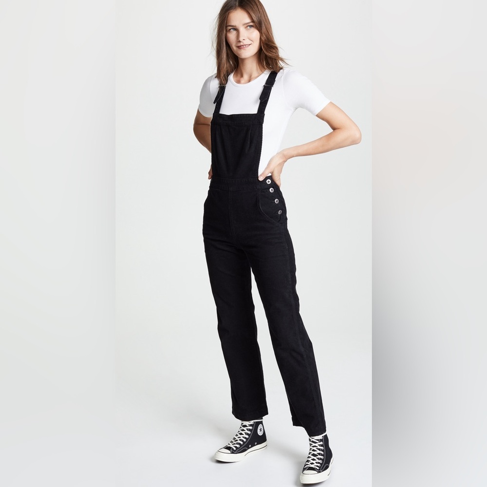 NWT AG Adriano Goldschmied Gwendolyn Straight Leg Corduroy Overalls Black XSmall